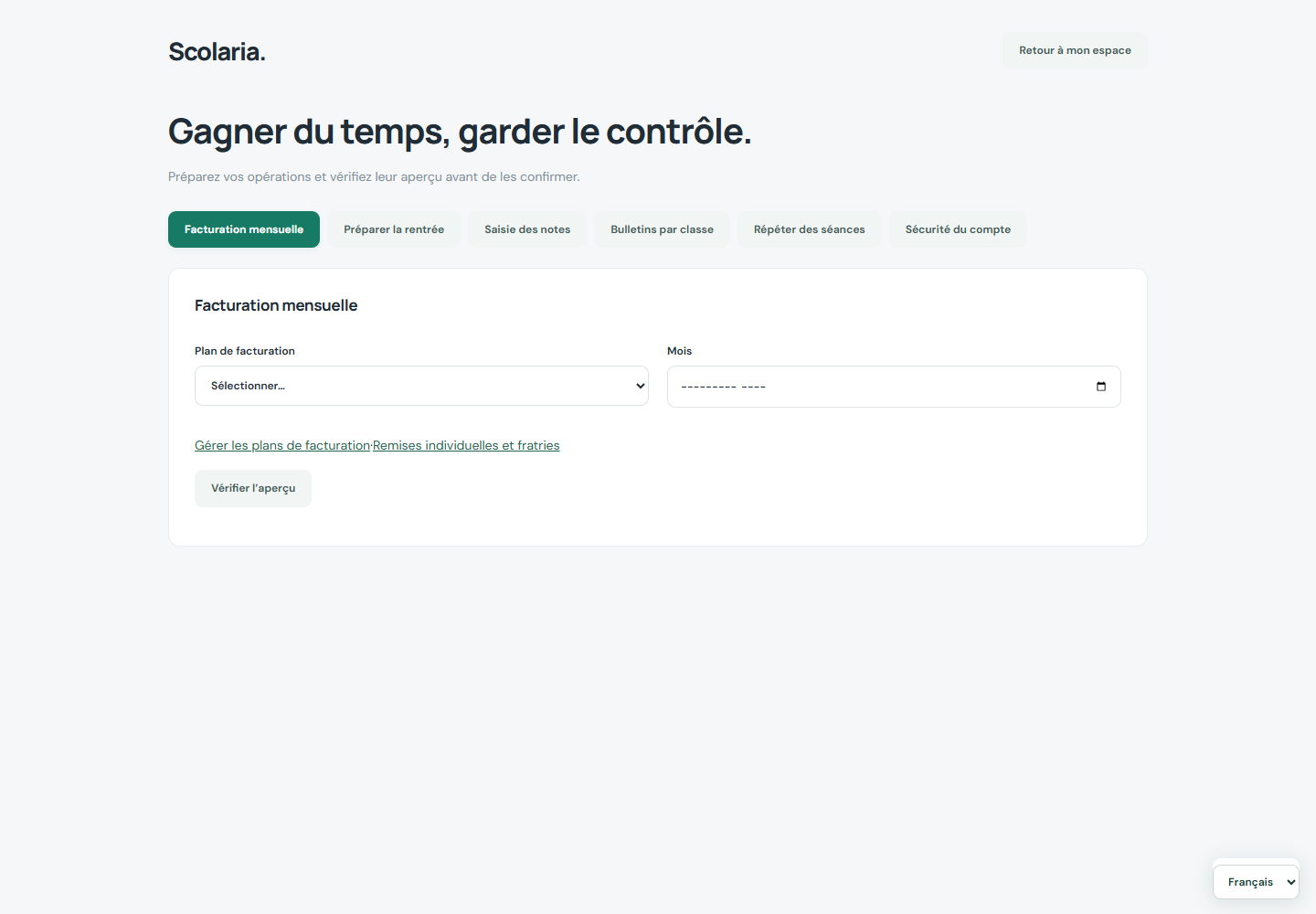 Facturation et opérations groupées — environnement de vérification local